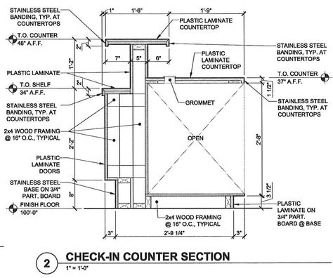 Cabinet with Raised Bar - Check in counter Check In Counter Design, Bar Counter Detail Drawing, Kitchen Details Drawing Cabinets, Bar Detail Drawing, Counter Detail Drawing, Check In Counter, Details Interior Design, Counter Detail, Bar Section