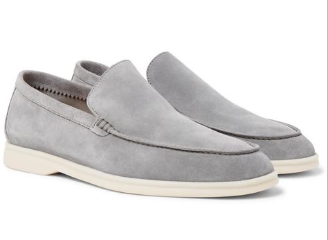 Loro Piana Summer Walk, Gray Dress Shoes, Loafers Men Outfit, Luxury Loafers, Mens Suede Loafers, Mens Loafer, Summer Walks, Grey Loafers, Mens Fashion Edgy