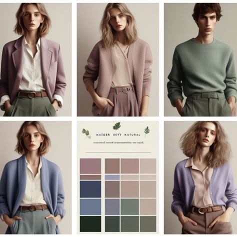 Cool Summer Palette Outfits Color Combos, Muted Cool Color Outfits, Soft Summer Business Casual, Soft Summer Outfits Inspiration Classy, Soft Summer Brunette Hair, Soft Autumn Business Casual, Soft Summer Outfits Wardrobes, Soft Summer Moodboard, Soft Summer Outfits Inspiration Casual