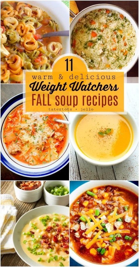 11 Warm and Delicious Fall Weight Watchers Soup Recipes. Keep on track this Fall with these easy and fast soup recipes with Weight Watcher's Points! Fast Soup Recipes, Weight Watchers Soup, Weight Watchers Recipes Desserts, Weight Watchers Soup Recipes, Ww Meals, Fall Soup, Fall Soup Recipes, Weight Watcher Dinners, Fall Soups