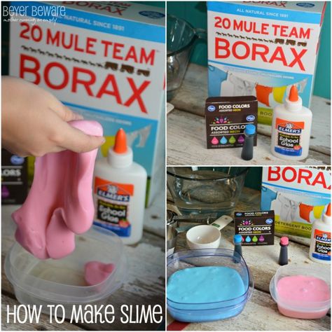 Slime With Borax, Slime With Glue, Borax Slime Recipe, Slime Easy, Borax Slime, Slime Ingredients, Slime No Glue, Easy Slime Recipe, Slime Ideas