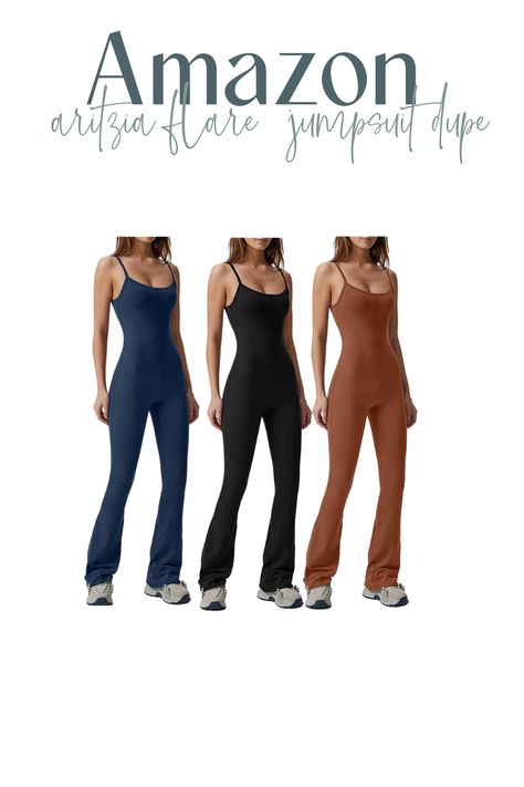 Amazon outfit Flare Jumpsuit, perfect for fall #outfitinspo #airportoutfitinspo #cuteootd #ootdoutfit #ootdideas Brown Jumpsuit Outfit, Jumpsuit Outfit Fall, Spandex Jumpsuit, Catsuit Outfit, Brown Jumpsuits, Full Body Suit, Flare Jumpsuit, Jumpsuit Outfit, Body Suit