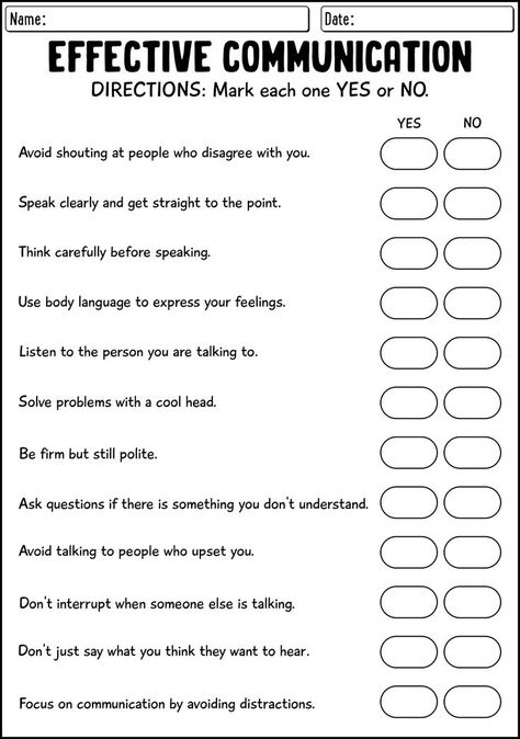 Improve your communication skills with these printable worksheets. Enhance your ability to articulate effectively and connect with others. Start honing your communication skills today! #CommunicationSkills #PrintableWorksheets #LearningResources #effectivecommunicationskills Mentorship Activities, Communication Worksheets For Adults, Teaching Communication Skills Activities, Communication Activities For Adults, Communication Worksheets For Kids, Basic Communication Skills, Communication Activities For Kids, Interpersonal Skills Activities, Teaching Communication Skills