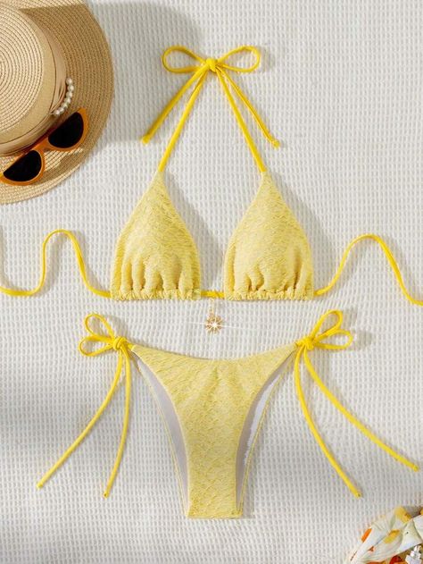 Yellow Bikinis, Shein Bikinis, Yellow Bathing Suit, Yellow Swimwear, Yellow Swimsuit, Yellow Swimsuits, Diy Clothes Life Hacks, Cute Swimsuits, Beachwear For Women