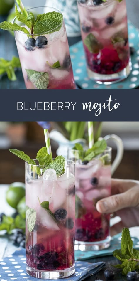 Mojito Appetizer Pairing, Blueberry Mint Mojito, Blueberry Mint Cocktail, Blueberry Mojito Recipe Pitcher, Blueberry Mojito Mocktail, Flavored Mojito Recipe, Cocktail Batch Recipes, Mojito Flight, Batch Mojito Recipe