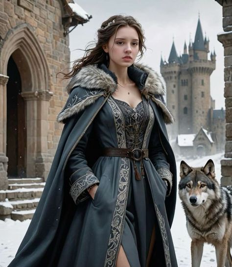 Hi Friends Some Surprise able Thing is waiting for you Game Of Thrones Winterfell Outfits, House Stark Clothing, Stark Inspired Dress, Cold Fantasy Clothes, House Stark Dress, Winter Fantasy Outfit, Winter Fantasy Dress, Goth Red Dress, Fantasy Winter Outfits