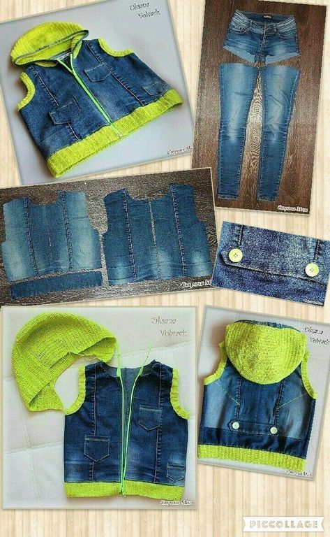 Sewing Clothes Refashion, Cut Shirt Designs, Altering Jeans, Blue Jeans Crafts, Diy Jeans, Old Sweater, Jean Crafts, Sewing Aprons, Denim Ideas