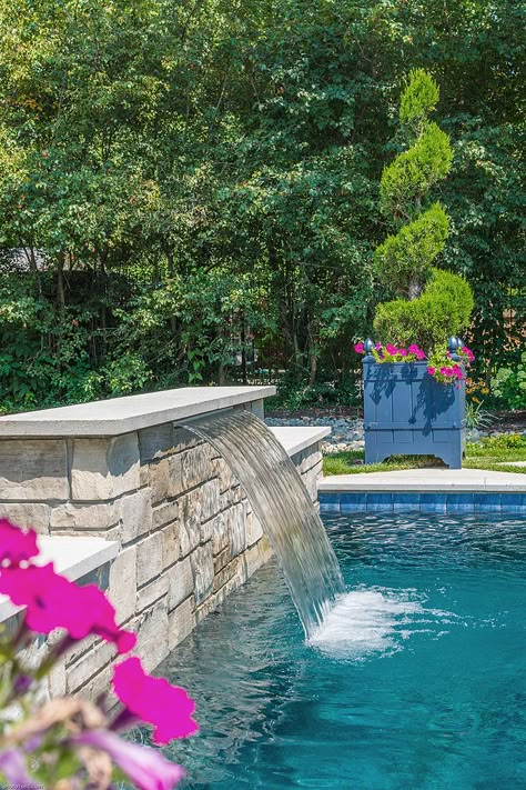 Baker Pool Construction of St. Louis | Builders Backyard Fountains and Waterfalls Outdoor Pool Decor, Pool Waterfalls, Swimming Pool Fountains, Pool Decorations, Ideas De Piscina, Swimming Pool Waterfall, Florida Pool, Pools Backyard Inground, Fountains Backyard