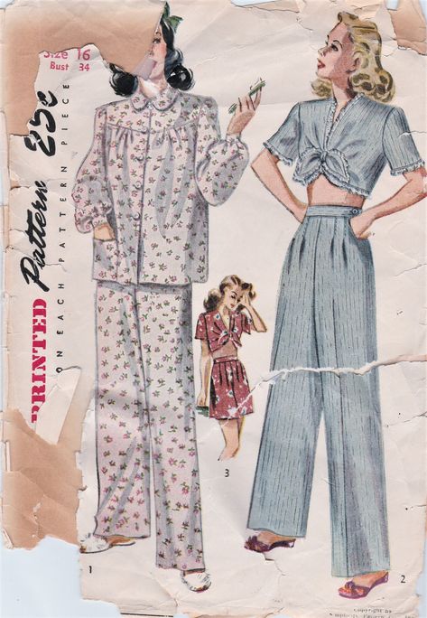 Excited to share this item from my #etsy shop: 1940s, 40s, Pajama Sewing Pattern, Pleated Front Pants, Button Front Collared Pajama Top, Midriff Crop Top, Shorts, Simplicity 2208, Bust 34 40s Pajamas, 1940s Sewing Patterns, 50s Pajamas, 1930s Pajamas, 1940s Pajamas, Pajama Sewing Pattern, Midriff Top, Crop Top Shorts, Vintage Pajamas