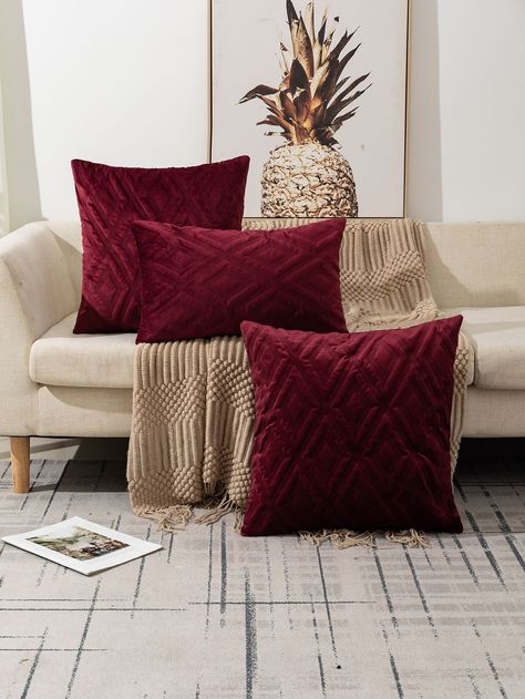 Wine Red Living Room Decor, Beige And Maroon Bedroom, Cream And Burgundy Bedroom, Burgundy And Beige Living Room, Maroon Home Decor, Red Cushions Living Room, Red Apartment Aesthetic, Burgundy Room Decor, Burgundy Bedroom Decor