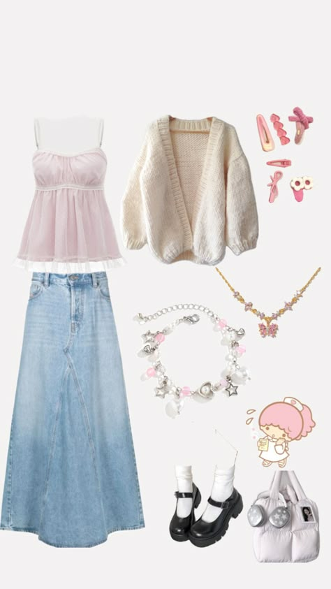 #shoujo #inspo #outfit Styling A Summer Dress For Winter, Shoujo Modest Outfit, Blue Shoujo Girl Outfit, Picture Day School Outfit, Shoujo Girl Fall Outfits, Shojo Girl Fall Outfit, Shojo Style Clothes, Shoujo Style Outfits, Shoujo Girls Outfits