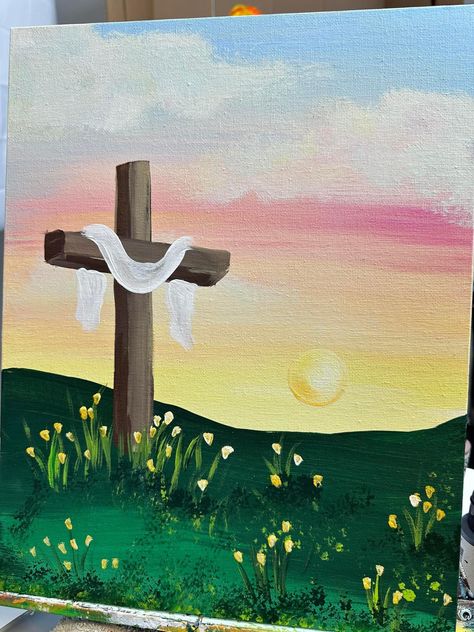 Easy Art Designs To Paint, Canvas Art Inspo Easy, Painting Ideas On Canvas Nature Easy, Easy Pretty Painting Ideas, Easy Bible Paintings, Pretty Canvas Painting Ideas Easy, Christian Easter Drawings, Worship Painting Ideas, Bible Inspired Paintings