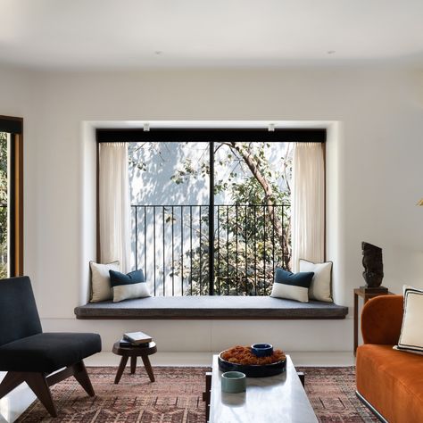 AD Small Spaces: This 900-square-foot Bengaluru home is renovated for WFH | Architectural Digest India Rental Home Decor, Vertical City, Bay Window Seat, Geometry Design, Home Decor Brands, Indian Architecture, Level Homes, Architectural Digest, Bay Window