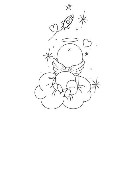 Line Art For Kids, Angel Baby Drawing, Unique Minimalist Tattoo, Baby Memorial Tattoos, Vom Avea Un Copil, Angel Baby Art, Baby Angel Tattoo, Sleeve Tattoo Designs, Baby Tattoo Designs