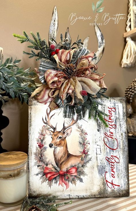 Christmas Decoupage Ideas, Christmas Signs Wood Diy, Woodland Christmas Decor, 3d Collage, Christmas Decoupage, Christmas Mix, Christmas Signs Wood, Woodland Christmas, Xmas Diy