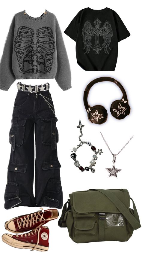 idk I'm testing this thingy #grunge #jewlery #grungeaesthetic #idk #follow Outfit Ideas Fall Grunge, Tomboy Grunge Aesthetic, Brown Green Black Outfit, Outfit Ideas With Stuff In Your Closet, Alternative Emo Fashion, Grunge Style Board, Grunge Brown Outfit, Grunge Soft Aesthetic Outfit, Dark Grunge Aesthetic Clothes