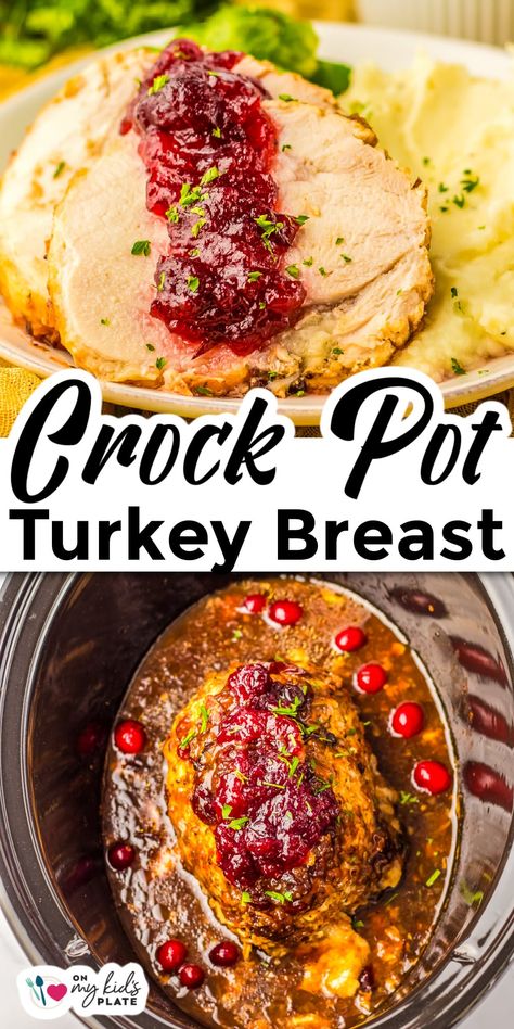 This slow cooker boneless turkey breast with cranberry sauce all in the crock pot together is so juicy. It's the perfect hands off recipe for a flavorful and easy Thanksgiving dinner, Christmas dinner or holiday feast every time! Crockpot Receipts, Thanksgiving Turkey Breast, Crockpot Turkey Breast, Turkey Breast Crockpot, Easy Thanksgiving Dinner, Cooking Turkey Breast, Beef Crockpot, Slow Cooker Turkey Breast, Crockpot Turkey