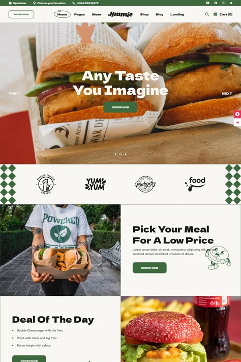 The most delicious WordPress theme has arrived: Jimmie! It's a theme made specifically for contemporary websites for restaurants and quick food delivery services. Fast Food Website Design, Delivery Website Design, Fast Food Website, Food Delivery Website, Header Website, Fast Food Delivery, Food Website Design, Cafe Website, Ireland Aesthetic