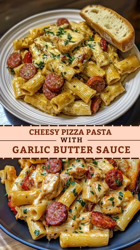 Cheesy Pizza Pasta with Pepperoni and Sausage Dinner Ideas Pasta Sausage, Pepperoni And Salami Recipes, Healthy Dinner Recipes With Sausage, Pepperoni Pasta Recipes, Wagon Wheel Pasta Recipes, Meals With Pepperoni, Pasta Breakfast Recipes, Sausage And Noodles Recipes, Sliced Sausage Recipes