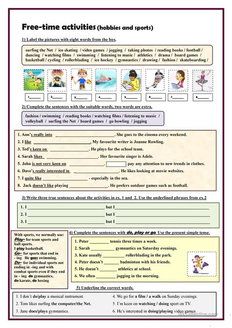 Phonetics English, Freetime Activities, Free Time Activities, Hobbies For Kids, Time Worksheets, Hobbies To Try, Hobbies That Make Money, English For Kids, Vocabulary Worksheets