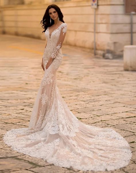 Long Sleeve Mermaid Wedding Dress with long train,Lace bridal gown | eBay Mermaid Dress With Train, Wedding Dresses For Pregnant Women, Long Sleeve Wedding Dress Lace Mermaid, Long Sleeve Mermaid Wedding Dress, Long Bridal Gown, Satin Bridal Gowns, Dresses For Pregnant Women, Off Shoulder Wedding Dress, Cathedral Train