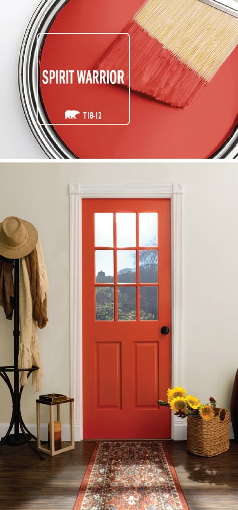 Spirit Warrior, Farmhouse Paint Colors, Bright Pop, Farmhouse Paint, Behr Paint, Front Door Colors, Red Door, Color My World, House Paint