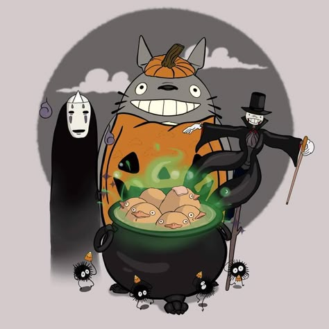 Halloween Studio Ghibli, Halloween Totoro, Halloween Ghibli, Studio Ghibli Halloween, Ghibli Autumn, Roll Cake Ideas, Halloween Cup Ideas, Ghibli Halloween, Kawaii Ghibli