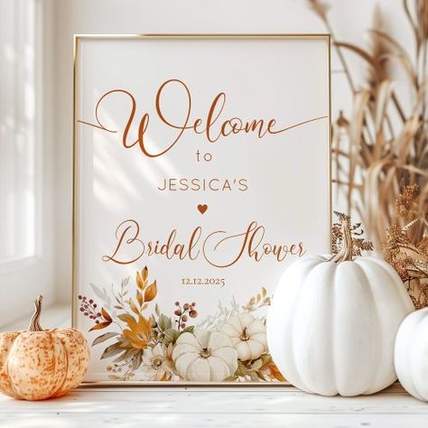 $29.75 | Fall rustic pumpkins bridal shower welcome #bridal shower, welcome sign, elegant, modern, calligraphy, fall in love, rustic, boho, fall, pumpkin Fall Couples Shower Decorations, Fall Theme Bridal Shower Decorations, Fall Themed Wedding Shower Ideas, Pumpkin Bridal Shower Ideas, Falling In Love Bridal Shower Theme, Fall Bridal Shower Ideas Decoration, Couples Shower Decorations, Fall Bridal Shower Decorations, Lil Pumpkin Baby Shower