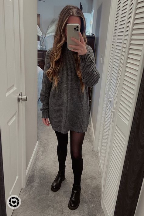 Knit Sweater Dress Outfit, Gray Sweater Dress Outfit, Turtle Neck Dress Outfit, Black Sweater Dress Outfit, F1 Uniform, Sweater Dress Outfit Winter, Long Sleeve Dress Outfit, Jumper Dress Outfit, Sweater Over Dress