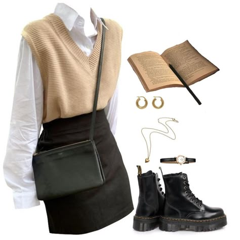 Studying In Library, Looks Pinterest, Academia Outfits, Light Academia, Casual Style Outfits, Lookbook Outfits, Winter Fashion Outfits, Teen Fashion Outfits, Wearing Black