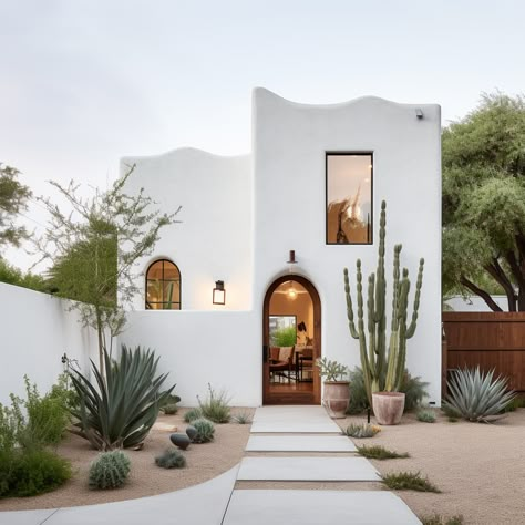 Rock Cladding Exterior, Dessert Home Exterior, Desert Modern Exterior, Arizona Modern Home, Desert Home Exterior Paint Colors, White Spanish House, Desert House Exterior, Desert Home Exterior, Stucco House