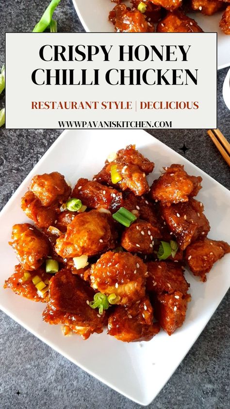 Honey Chilli Chicken Recipe Honey Garlic Chilli Chicken, Honey Chilli Chicken Recipes, Chili Honey Chicken, Honey Chilli Chicken, Fried Chicken Pieces, Crispy Honey Chicken, Chilli Chicken Recipe, Chili Chicken, Rice Varieties