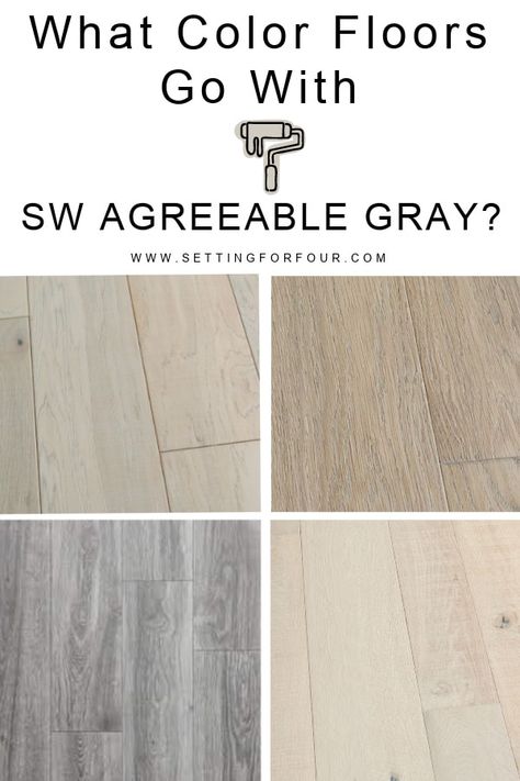 What color floors go with Agreeable Gray SW 7029? Learn all the flooring colors that look best with SW Agreeable Gray. And what color floors don't work with Agreeable Gray. #paint #colors #agreeable #gray Sw7029 Agreeable Gray, Agreeable Gray Living Room Ideas, Sherwin Williams Agreeable Gray Kitchen, Living Room With Agreeable Gray Walls, Agreeable Gray Coordinating Paint Colors, What Colors Go With Agreeable Gray, Sw Agreeable Gray Living Rooms, Agreeable Gray With White Oak Floors, Paint Colors That Go With Agreeable Grey