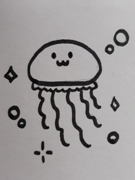 Jellyfish Cartoon Cute, Kelp Drawing Easy, Jelly Fish Doodle Easy, Draw Jellyfish Easy, Jellyfish How To Draw, Small Jellyfish Drawing, Cute Jellyfish Drawing Easy, Jelly Fish Drawing Sketches Easy, Easy To Draw Sea Creatures