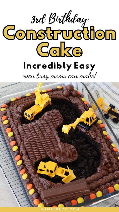 construction cake Construction Birthday Party Cakes, Digger Birthday Cake, Dump Truck Cakes, Toddler Party Ideas, Construction Themed Birthday Party, Digger Cake, Construction Birthday Cake, Toddler Birthday Cakes, Birthday Cakes For Boys