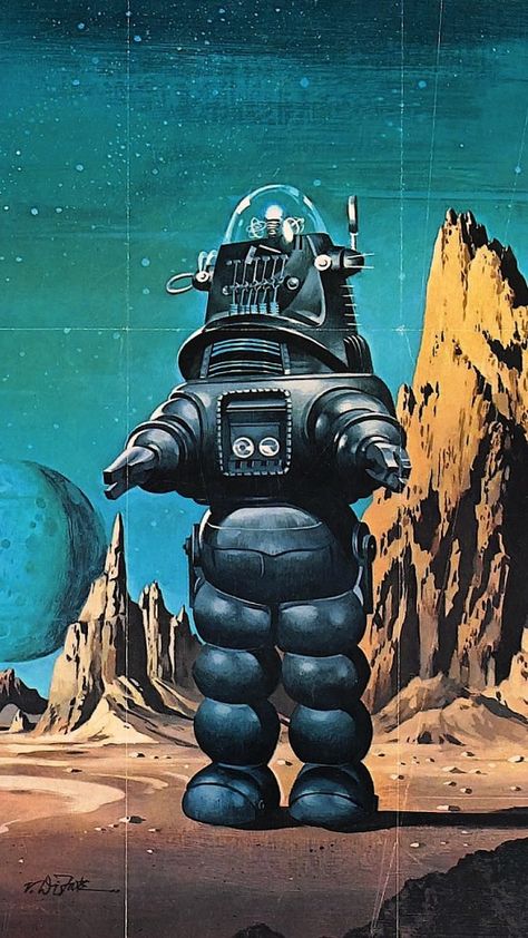 Old Sci Fi, Lost In Space Robot, Goth Disney Princesses, Space Robot, Sci Fi Wallpaper, Science Fiction Artwork, 70s Sci Fi Art, Forbidden Planet, Arte Peculiar