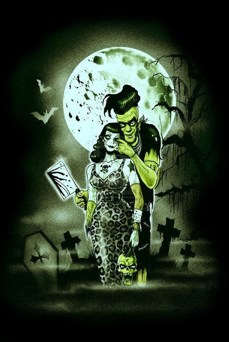 PsychoBilly Arte Zombie, Frankenstein Art, Rockabilly Art, Horror Vintage, Horror Punk, Zombie Art, Architecture Tattoo, Classic Monsters, Demon Art