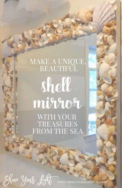 Seashell Mirror, Shell Mirror, Beach Theme Bathroom, Shell Crafts Diy, Beach Room, Shell Decor, Beach Diy, Seashell Art, Beach Bathrooms