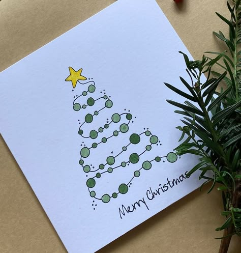 Hand Drawn Christmas Card Tree Bauble Design - Etsy Christmas Card Tree, Watercolor Christmas Cards Diy, Christmas Cards Drawing, Painted Christmas Cards, Cute Christmas Cards, Hand Drawn Christmas, Christmas Doodles, Christmas Card Art, Watercolor Christmas Cards