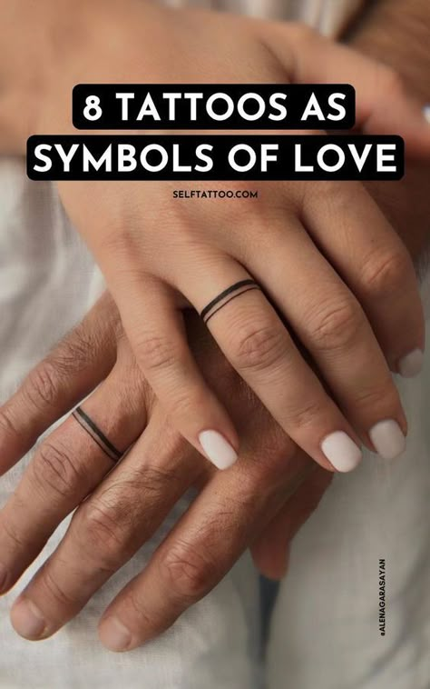 Couple Ring Tattoos Unique, Meaningful Love Tattoos For Couples, Ring Couple Tattoos, His And Her Ring Tattoo Ideas, Couple Tattoos On Finger, Couple Tattoo Ring, Couple Tattoos Unique Meaningful Symbols, Matching Ring Tattoos Marriage, Tattoos That Symbolize Love