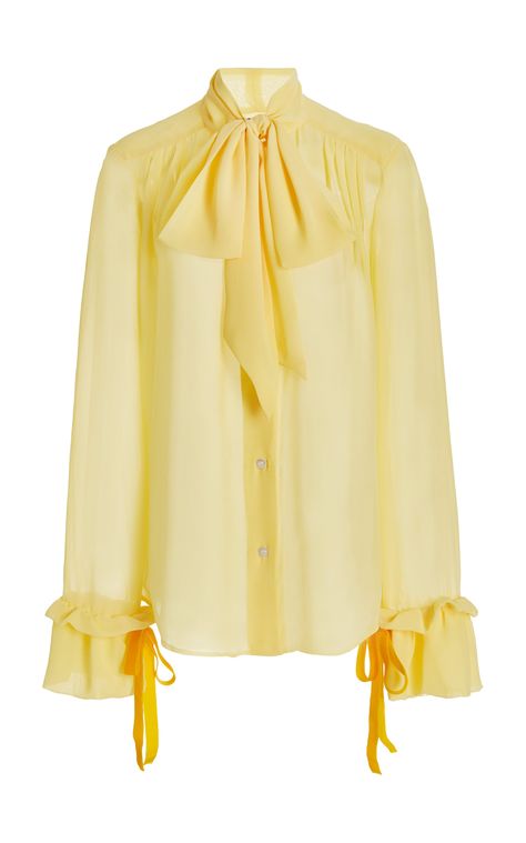 Veil Outfits, Yellow Dahlia, Pussybow Blouse, Yellow Clothes, Silky Shirt, Dope Clothes, Woman Top, Medieval Clothing, Yellow Blouse