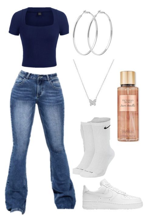 Outfit Ideas High Waisted Jeans, Outfit Ideas For Blonde Hair, Clothes School Outfits, Fit And Flare Jeans Outfits, Cute Fits From Shein, Jean Inspo Outfit, Outfit Inspo Casual Simple, Outfit Ideas With Blue Jeans, Aesthetic Outfits For Teens