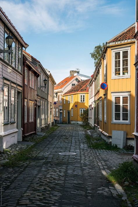 Alley in Trondheim, Norway by Luca Pierro for Stocksy United Norway Trondheim, Norway Aesthetic, Scandinavian Life, Norway City, Scandi Summer, European Bucket List, Trondheim Norway, Sweden Travel, Vernacular Architecture