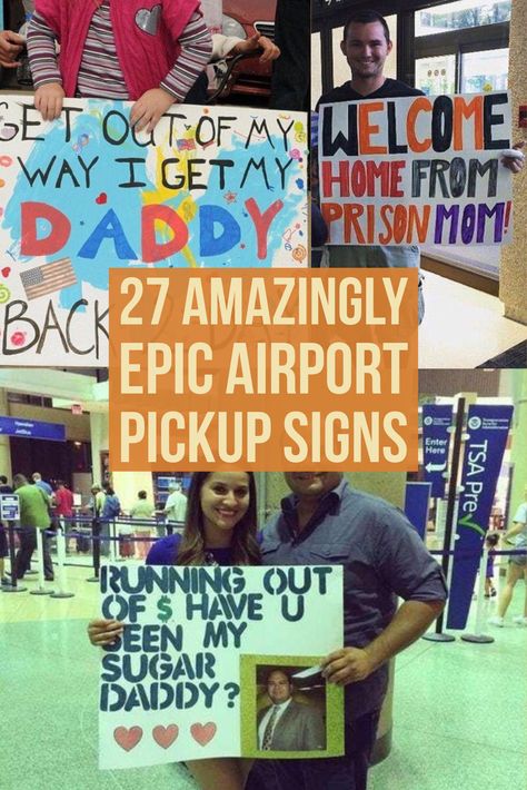 The prison one is...sweet? Welcome Home From Rehab Airport Sign, Signs For Picking Up At Airport, Airport Pick Up Signs Girlfriend, Airport Funny Signs, Airport Banner Welcome Home, Posters For Airport Pickup, Picking Boyfriend Up From Airport Ideas, Welcome Sign Airport Boyfriend, Airport Gifts For Him