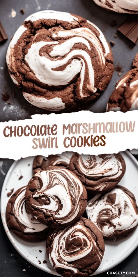 Chocolate Marshmallow Swirl Cookies [37 Minutes] - Chasety Swirl Cookies, Retro Desserts, Dessert Oreo, Chocolate Marshmallow, Easy Baking Recipes Desserts, Sweet Snacks Recipes, Baked Dessert Recipes, Delicious Snacks Recipes, Baking Sweets