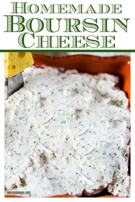 Homemade Boursin Cheese, a delicious homemade version of the pricey store made Boursin cheese, affordable and so full of flavor from fresh garlic and herbs. #boursincheese #homemadecheese #creamcheesespread #everydayeileen via @everydayeileen Boursin Cheese Recipe, Homemade Boursin Cheese Recipe, Homemade Boursin Cheese, Homemade Boursin, Boursin Cheese Recipes, Boursin Recipes, Cheese Recipes Homemade, Cheese Making Recipes, Starter Recipes