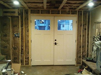 Converting Garage Door To Front Door, Side Garage Door, White Terrace, Room Transition, Garage Door Designs, Terrace Exterior, Single Garage Door, Garage Transformation, Garage Door Replacement