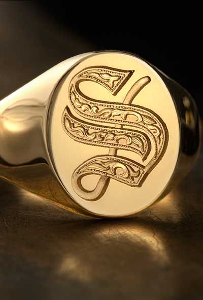 Letter S Deep Engraved Initial Alphabet Signet Ring Men's Signet Ring, Gents Gold Ring, Mens Gold Signet Rings, Solomons Ring, Custom Signet Ring, Fox Jewelry, Family Rings, Engraved Initials, Signet Ring Men