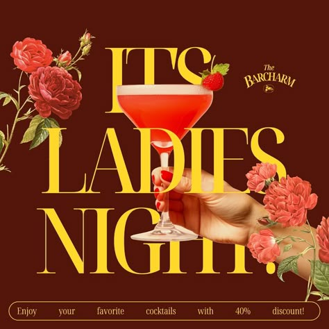 Ladies night Instagram post template, editable design | premium image by rawpixel.com / Aew Firework Graphic Design, Premium Social Media Design, Ladies Night Cocktails, New Years Instagram Post, Ladies Night Out, Instagram Event Post Design, Ladies Night Poster, Club Graphic Design, Wine Branding Design