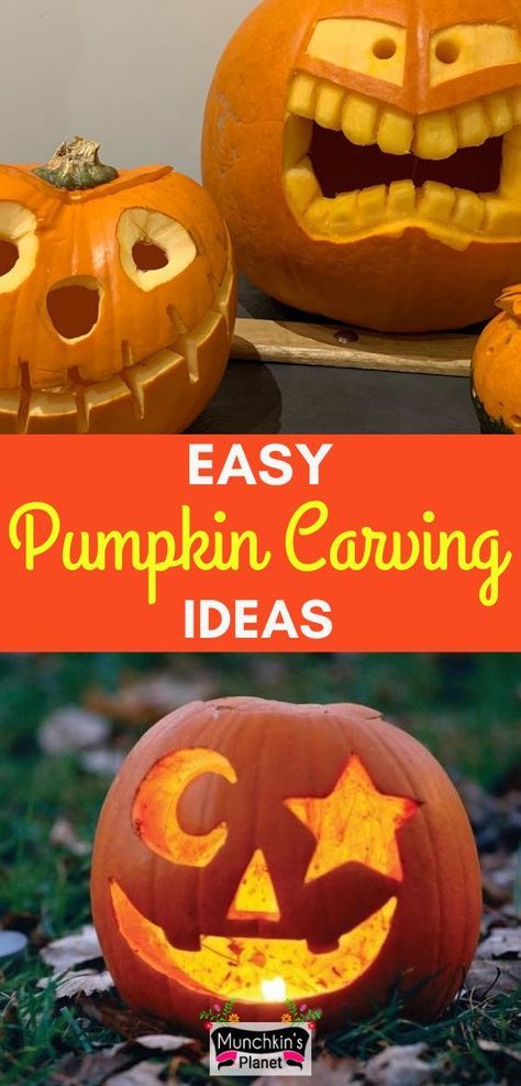 How to carve a pumpkin for Halloween. Here you’ll find simple and easy tutorial to make classic jack-o'-lantern design pattern step by step. Creative ideas for pumpkin carving in this simple guide. #pumpkincarving #jackolantern #halloweendecoration Hungry Pumpkin, Unique Pumpkin Carving Ideas, Monster Faces, Pumpkin Games, Simple Paint, Carving Templates, Cute Pumpkin Carving, Creative Pumpkin Carving, Easy Pumpkin Carving